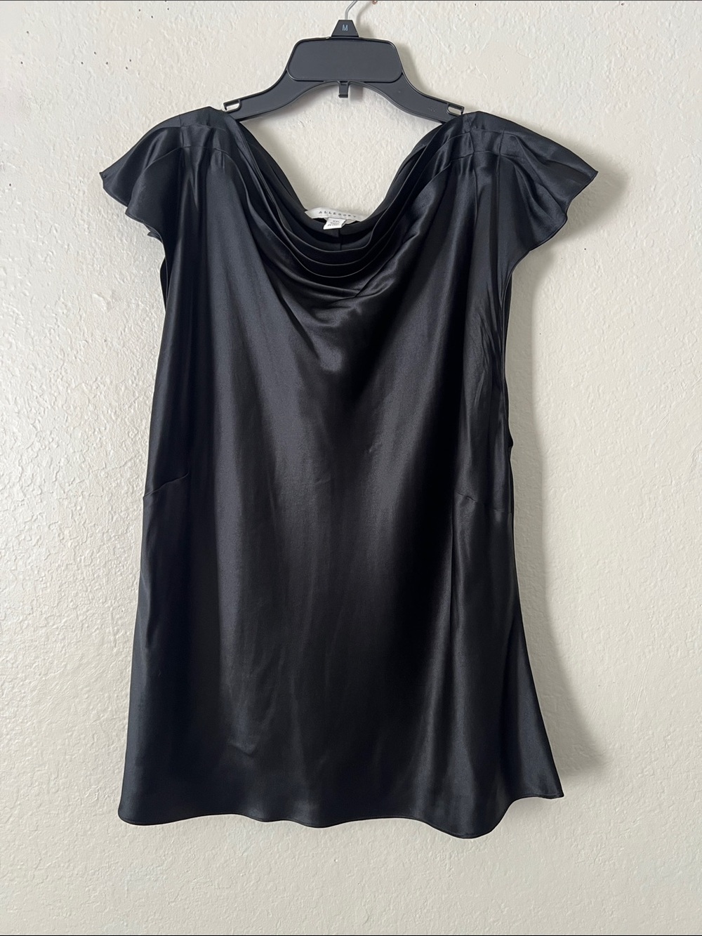 Like New! ALLEGORY Draped 100% Silk Satin Top Black Size XL
